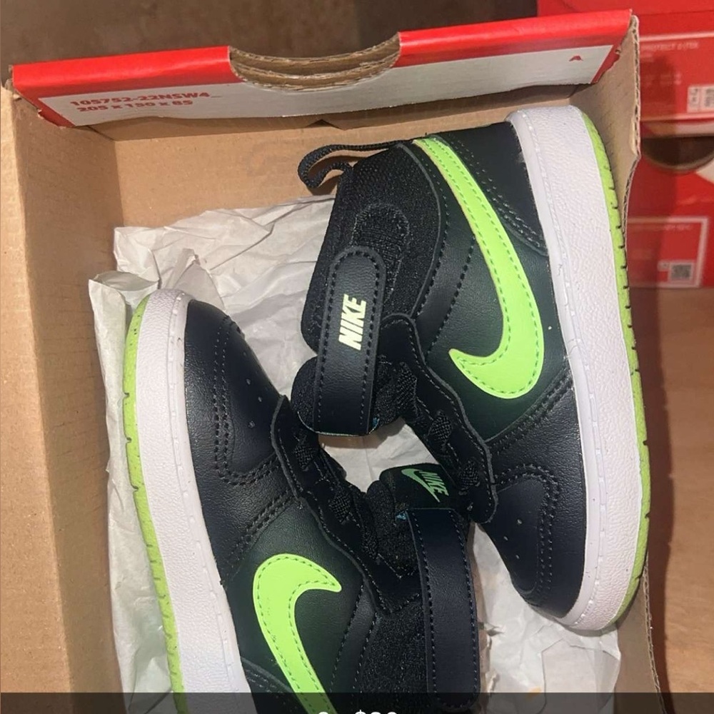 Nike Kids Black and Neon Green High-Top Sneakers
